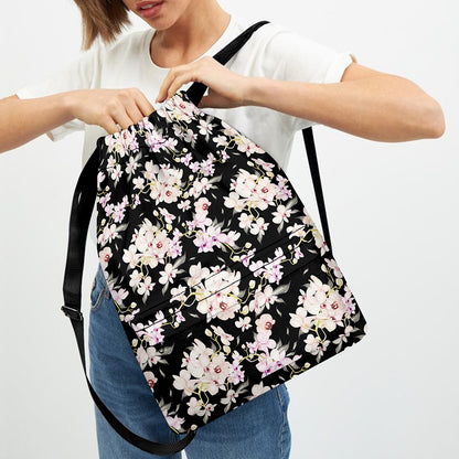 Watercolor Orchid Flower Pattern Print Drawstring Backpack