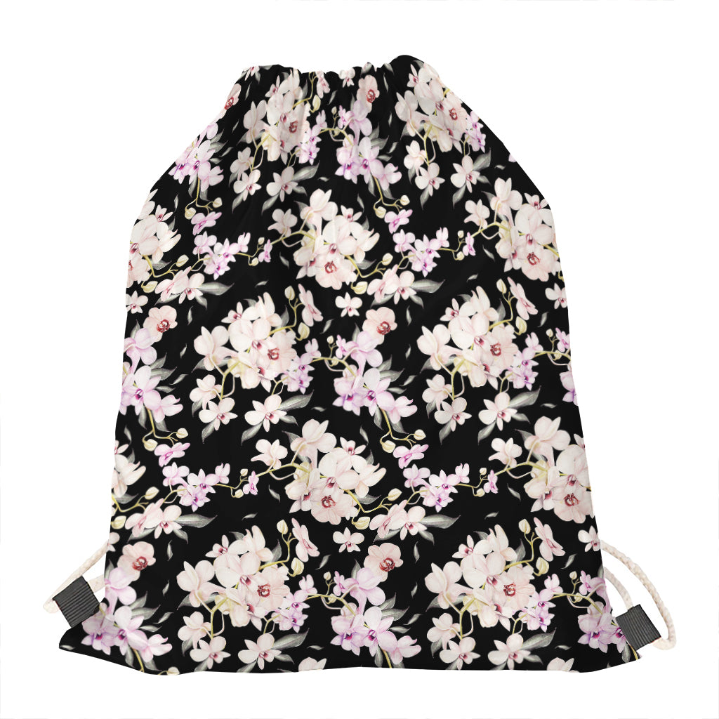 Watercolor Orchid Flower Pattern Print Drawstring Bag