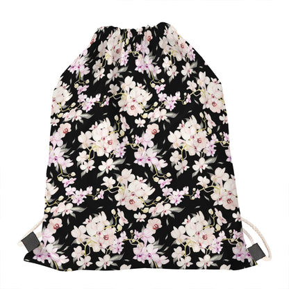 Watercolor Orchid Flower Pattern Print Drawstring Bag