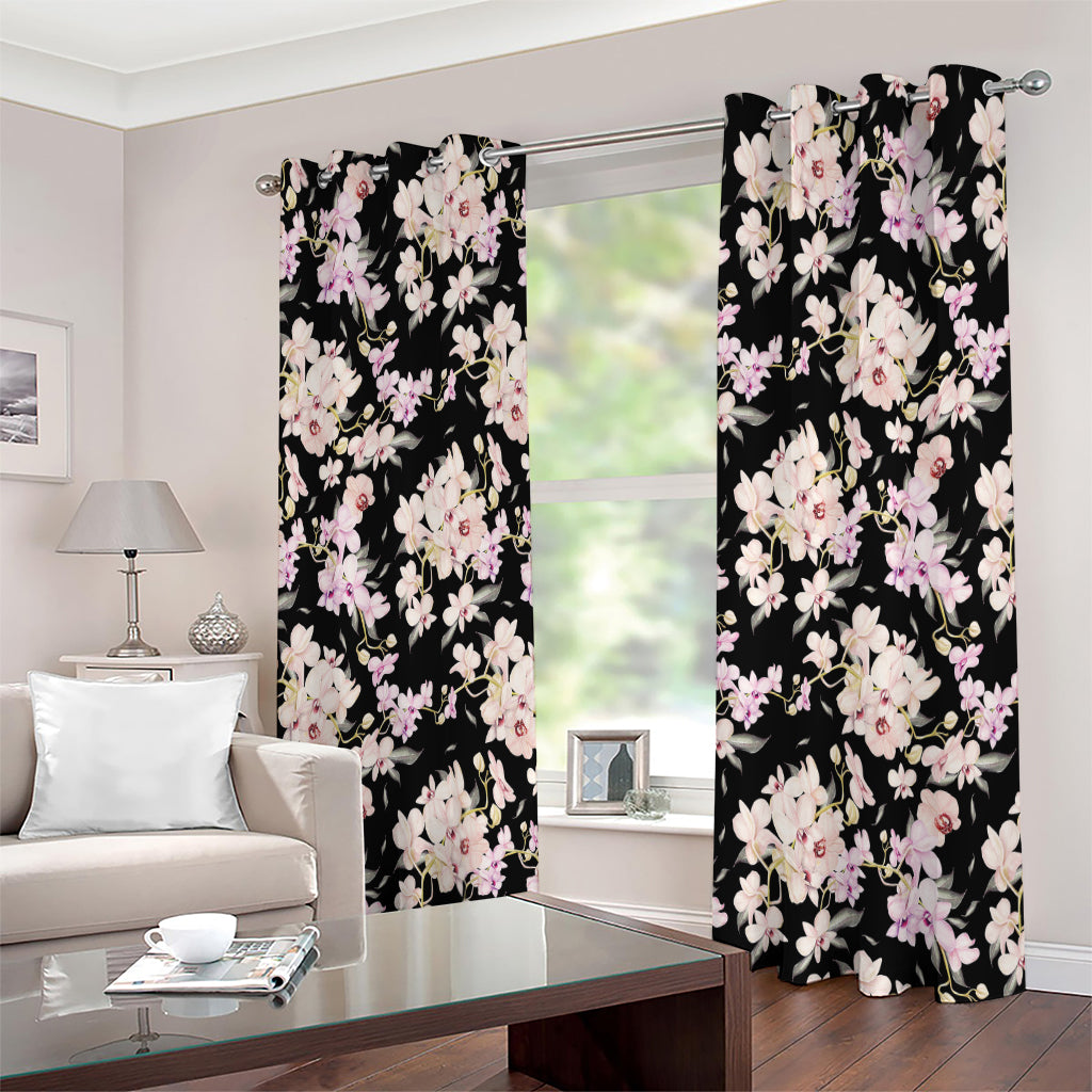 Watercolor Orchid Flower Pattern Print Extra Wide Grommet Curtains