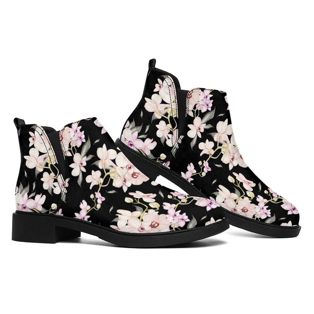 Watercolor Orchid Flower Pattern Print Flat Ankle Boots