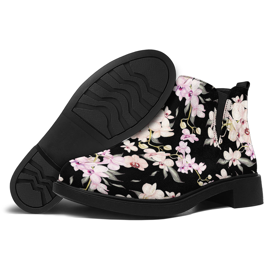 Watercolor Orchid Flower Pattern Print Flat Ankle Boots