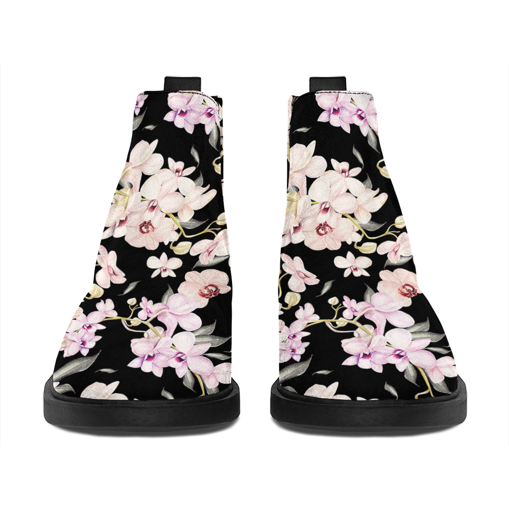 Watercolor Orchid Flower Pattern Print Flat Ankle Boots