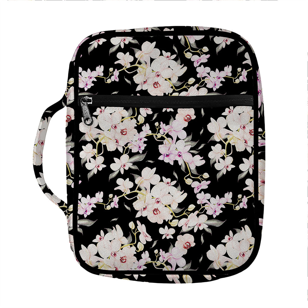 Watercolor Orchid Flower Pattern Print Front Pocket Bible Bag