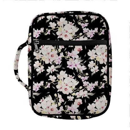 Watercolor Orchid Flower Pattern Print Front Pocket Bible Bag