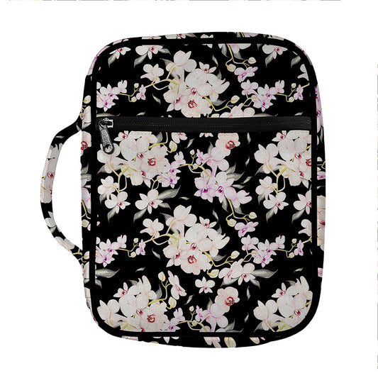Watercolor Orchid Flower Pattern Print Front Pocket Bible Bag
