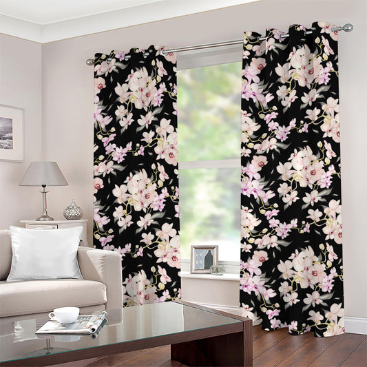Watercolor Orchid Flower Pattern Print Grommet Curtains