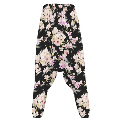 Watercolor Orchid Flower Pattern Print Hammer Pants