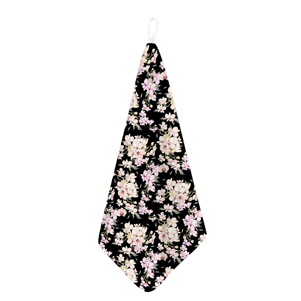 Watercolor Orchid Flower Pattern Print Hand Towel