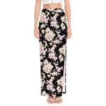 Watercolor Orchid Flower Pattern Print High Slit Maxi Skirt
