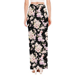 Watercolor Orchid Flower Pattern Print High Slit Maxi Skirt