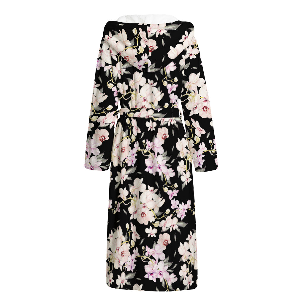 Watercolor Orchid Flower Pattern Print Hooded Bathrobe