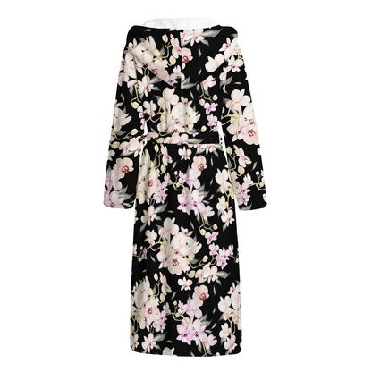 Watercolor Orchid Flower Pattern Print Hooded Bathrobe