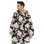 Watercolor Orchid Flower Pattern Print Hoodie Blanket