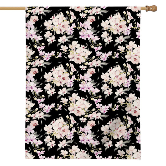 Watercolor Orchid Flower Pattern Print House Flag