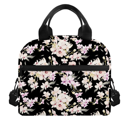 Watercolor Orchid Flower Pattern Print Insulated Lunch Bag