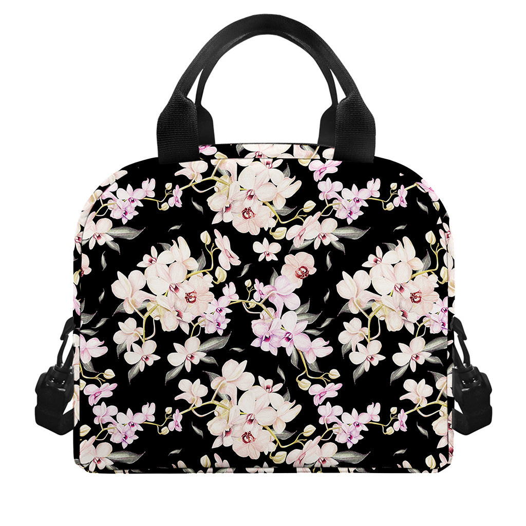 Watercolor Orchid Flower Pattern Print Insulated Lunch Bag
