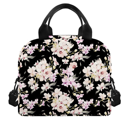 Watercolor Orchid Flower Pattern Print Insulated Lunch Bag