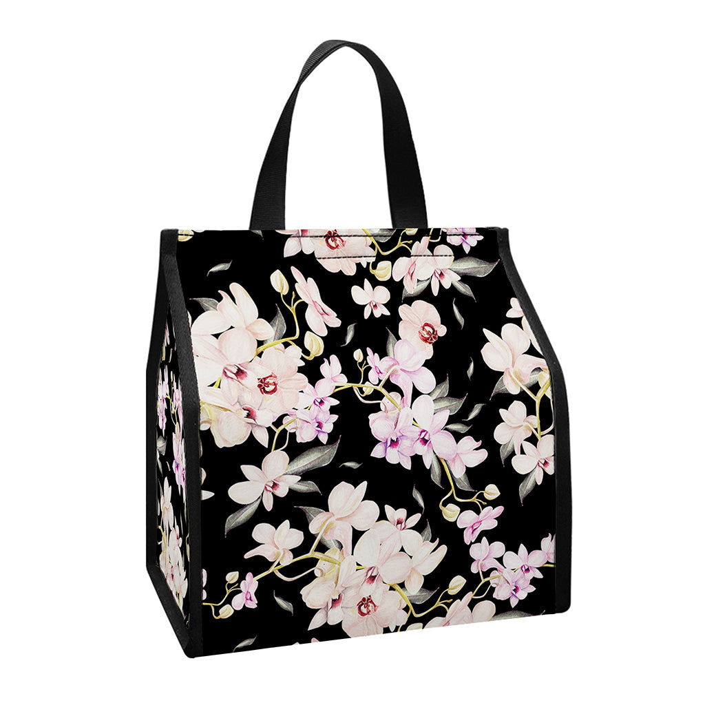 Watercolor Orchid Flower Pattern Print Insulated Lunch Tote