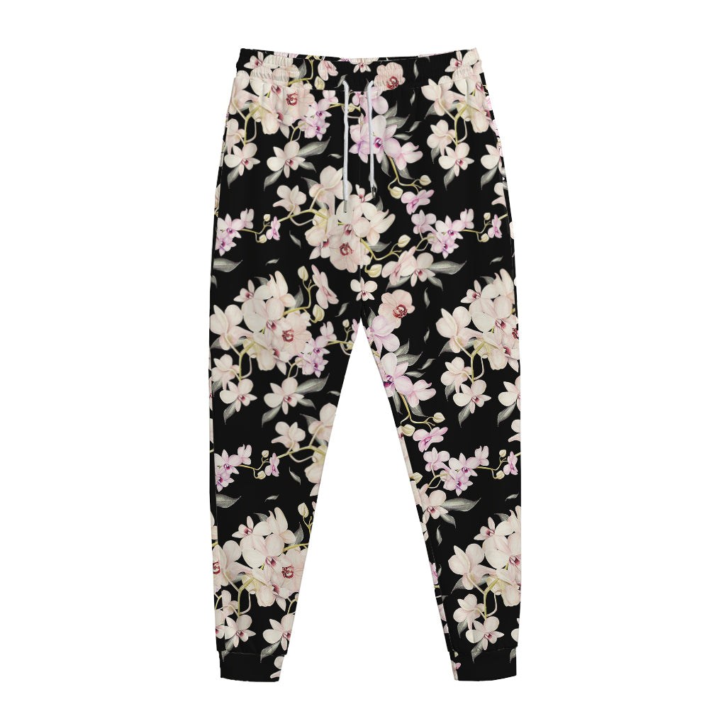 Watercolor Orchid Flower Pattern Print Jogger Pants