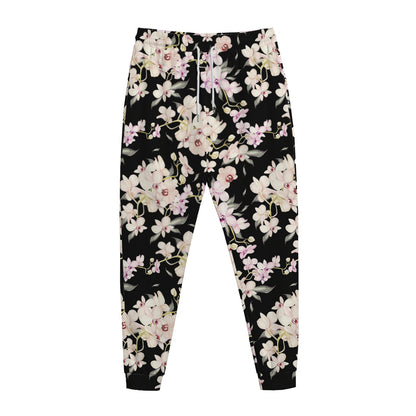 Watercolor Orchid Flower Pattern Print Jogger Pants