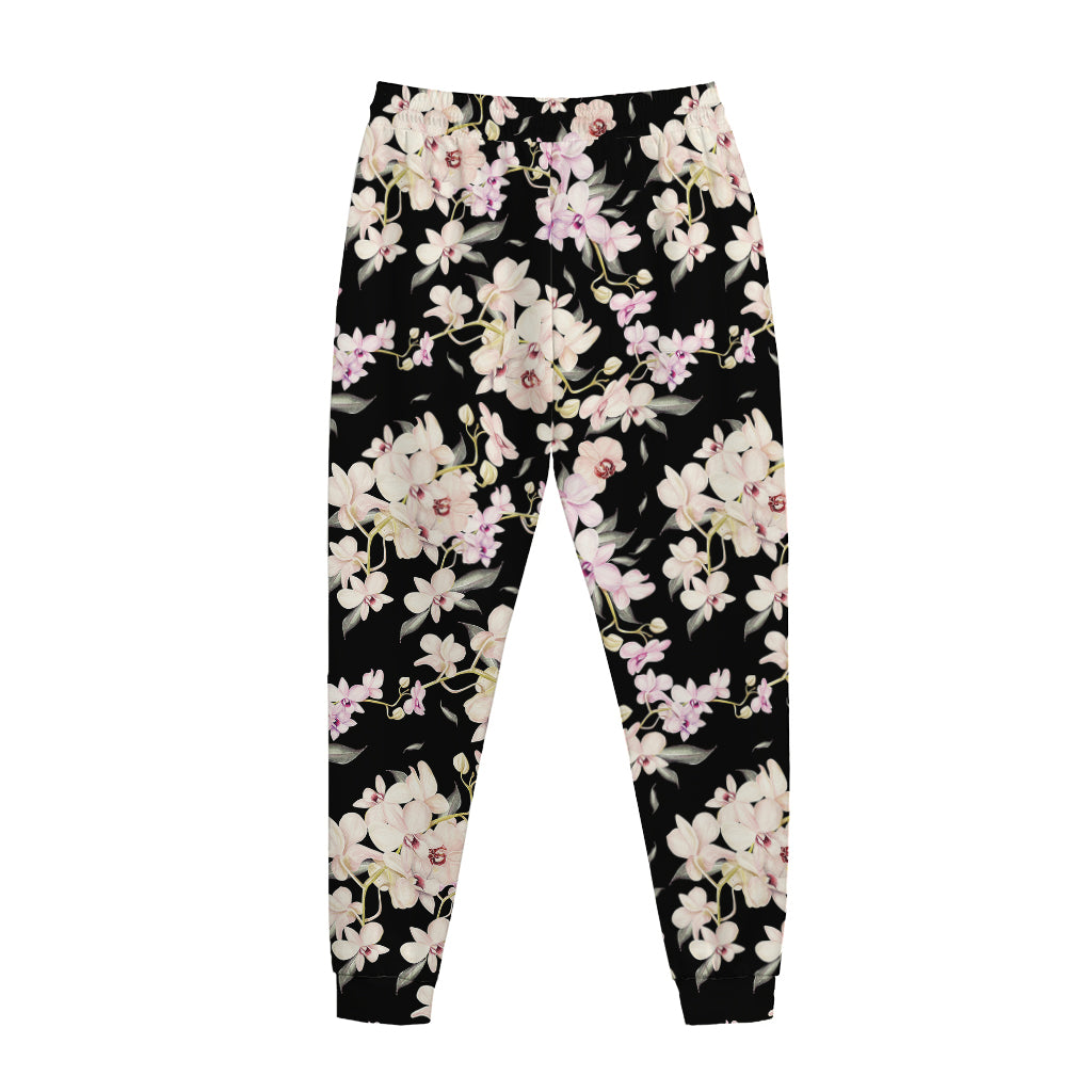 Watercolor Orchid Flower Pattern Print Jogger Pants