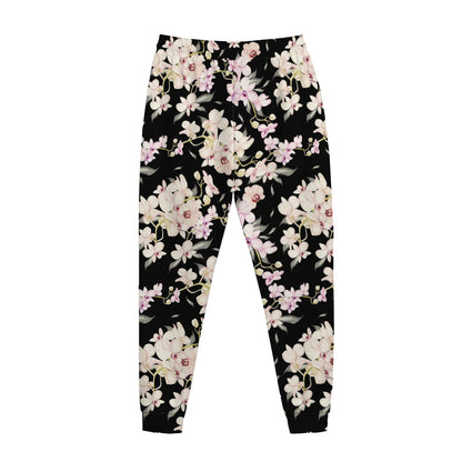 Watercolor Orchid Flower Pattern Print Jogger Pants