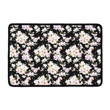 Watercolor Orchid Flower Pattern Print Kitchen Mat