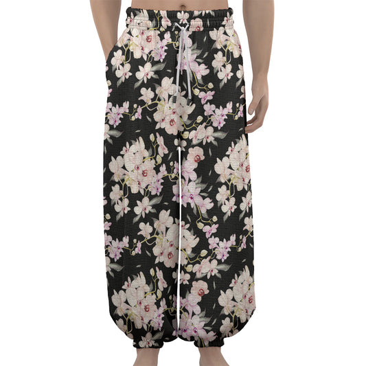Watercolor Orchid Flower Pattern Print Lantern Pants