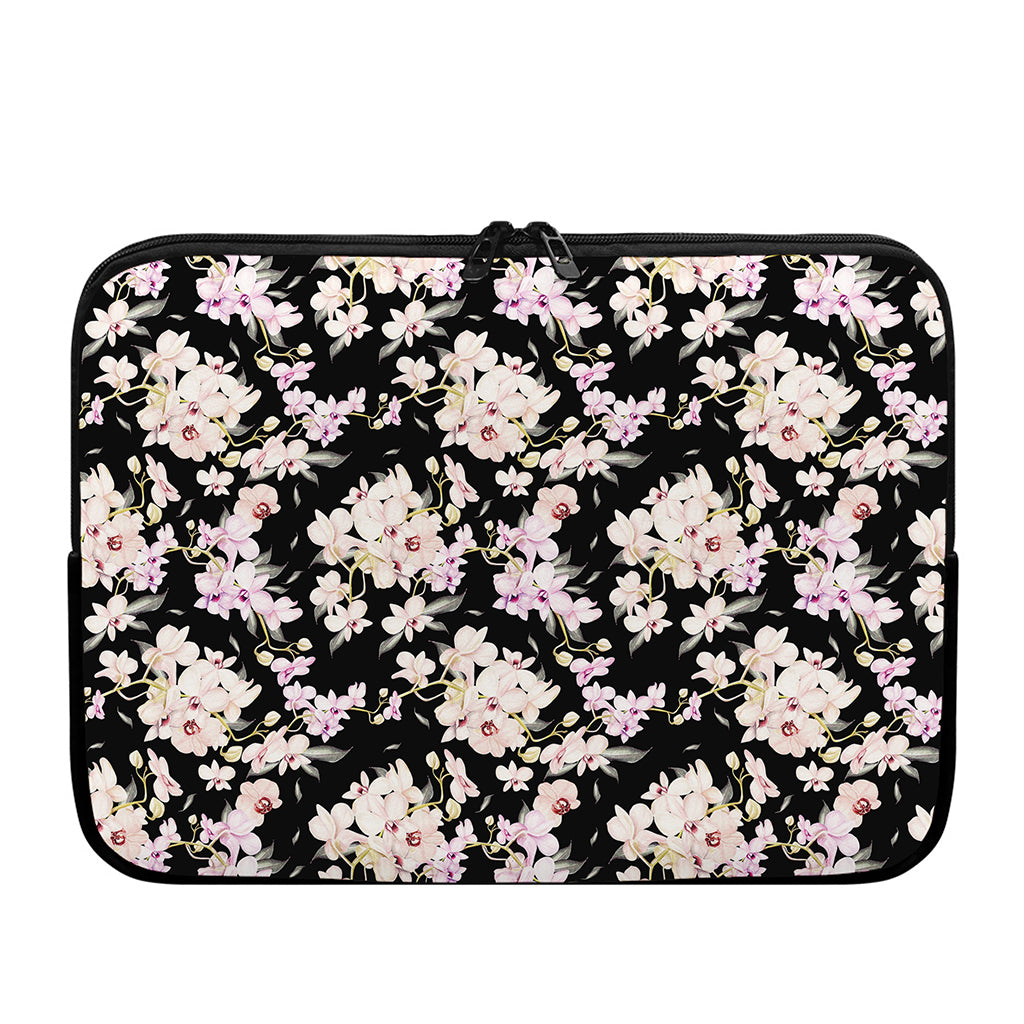 Watercolor Orchid Flower Pattern Print Laptop Sleeve