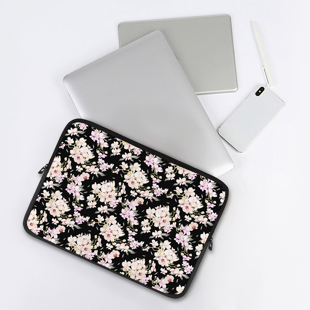 Watercolor Orchid Flower Pattern Print Laptop Sleeve