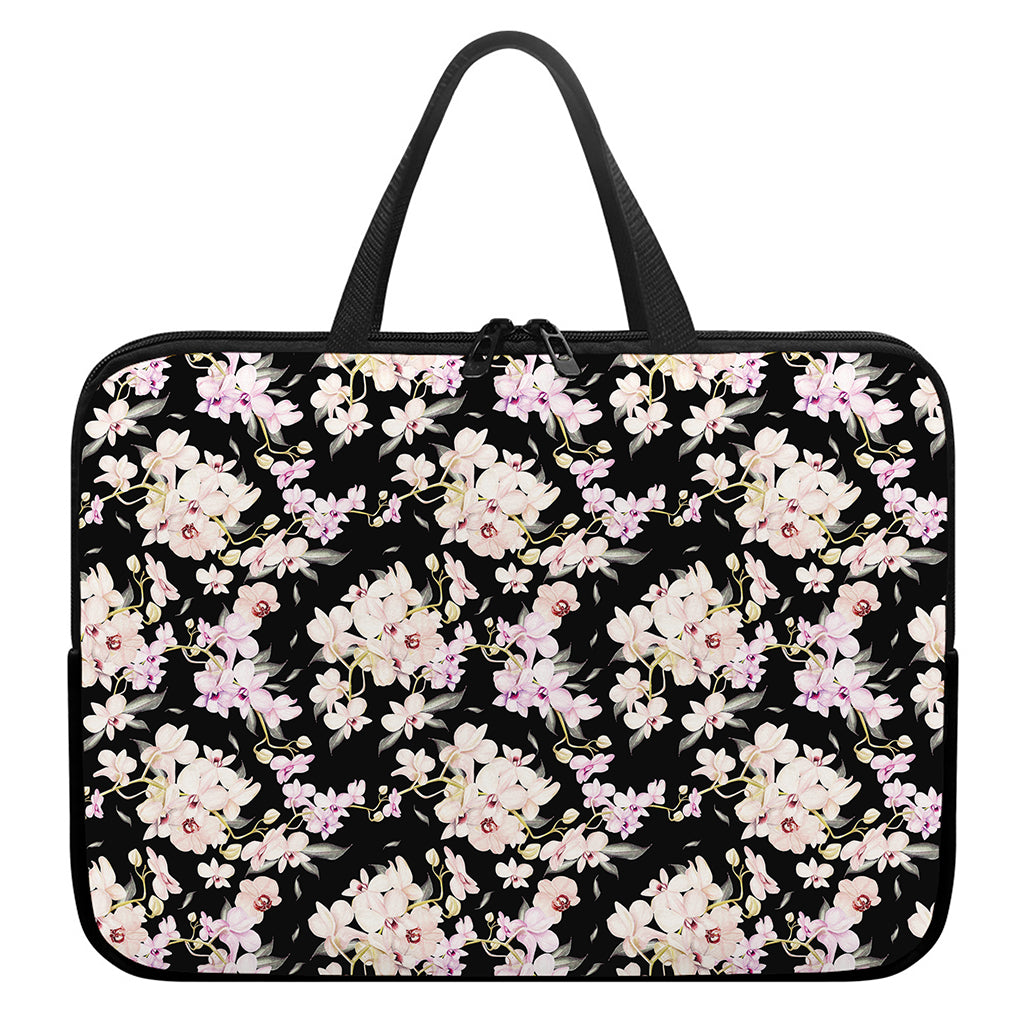 Watercolor Orchid Flower Pattern Print Laptop Sleeve With Handle