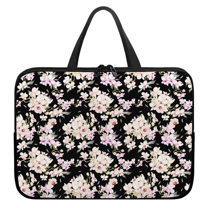 Watercolor Orchid Flower Pattern Print Laptop Sleeve With Handle