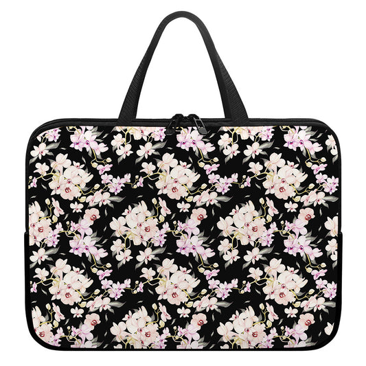 Watercolor Orchid Flower Pattern Print Laptop Sleeve With Handle