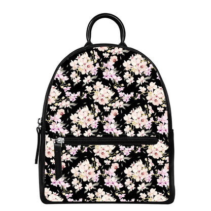 Watercolor Orchid Flower Pattern Print Leather Backpack