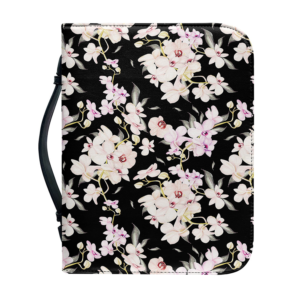 Watercolor Orchid Flower Pattern Print Leather Bible Cover