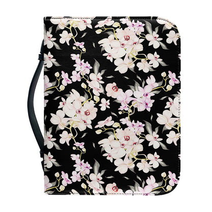 Watercolor Orchid Flower Pattern Print Leather Bible Cover
