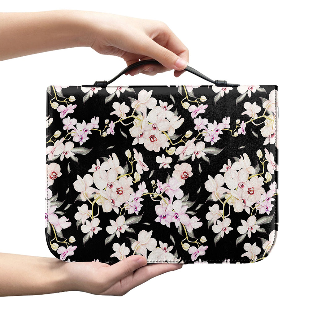 Watercolor Orchid Flower Pattern Print Leather Bible Cover