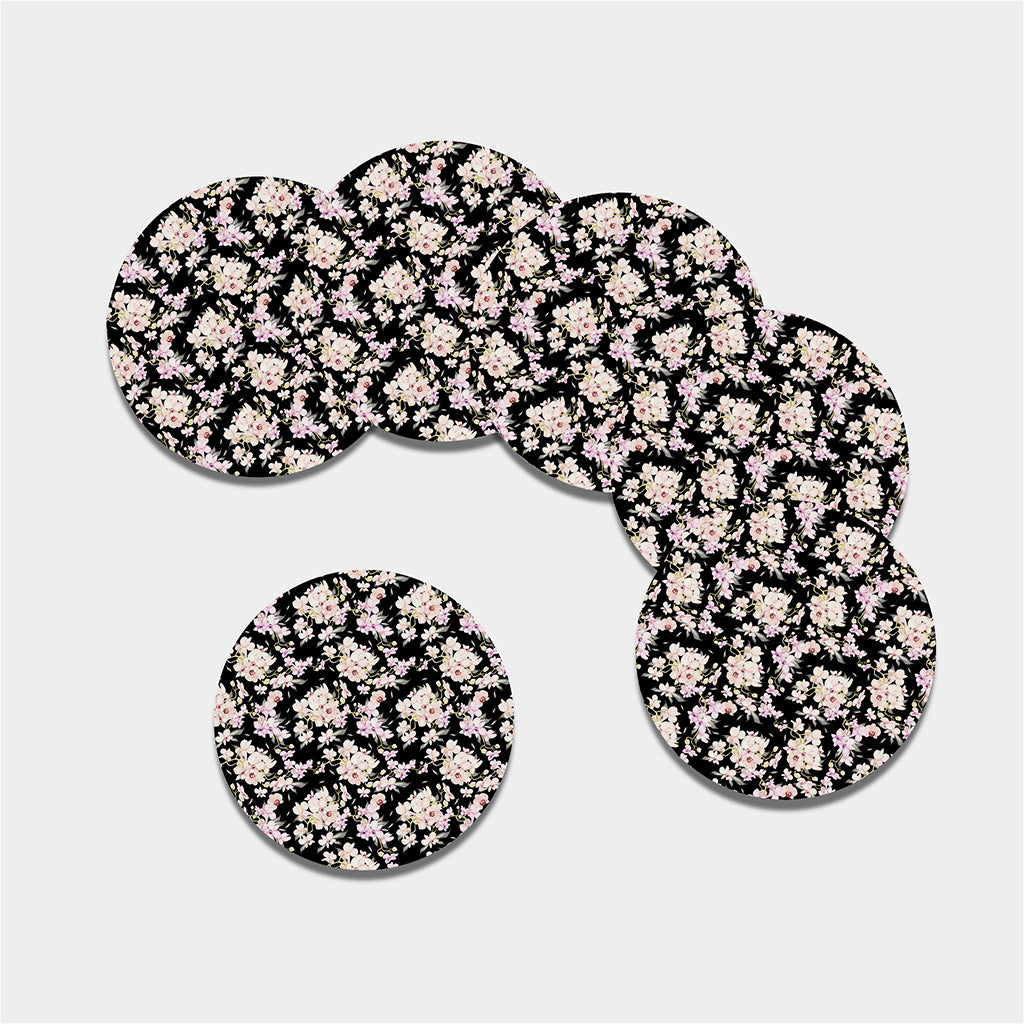 Watercolor Orchid Flower Pattern Print Leather Coaster Set