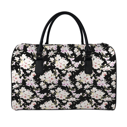Watercolor Orchid Flower Pattern Print Leather Duffle Bag