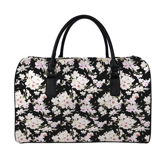 Watercolor Orchid Flower Pattern Print Leather Duffle Bag