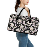 Watercolor Orchid Flower Pattern Print Leather Duffle Bag