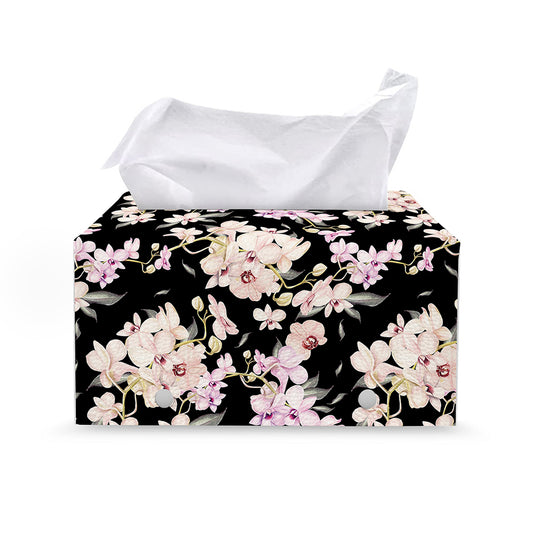 Watercolor Orchid Flower Pattern Print Leather Tissue Box Cover