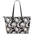 Watercolor Orchid Flower Pattern Print Leather Tote Bag With Zipper
