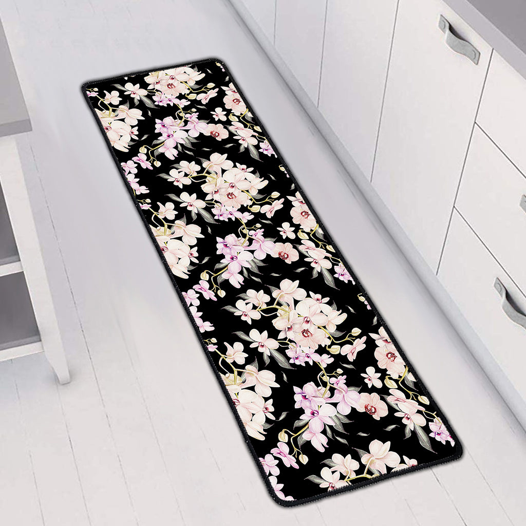 Watercolor Orchid Flower Pattern Print Long Kitchen Mat
