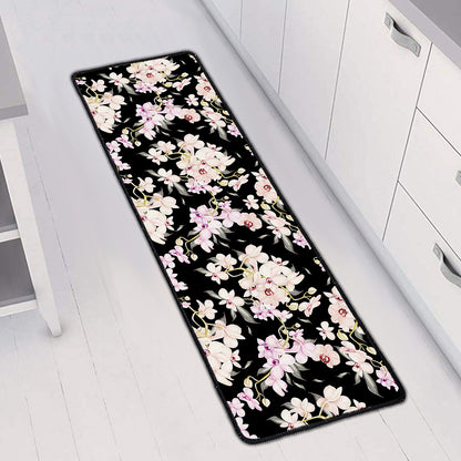 Watercolor Orchid Flower Pattern Print Long Kitchen Mat