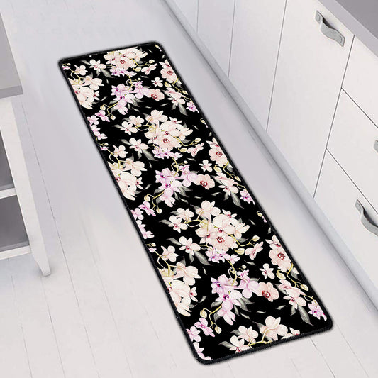 Watercolor Orchid Flower Pattern Print Long Kitchen Mat