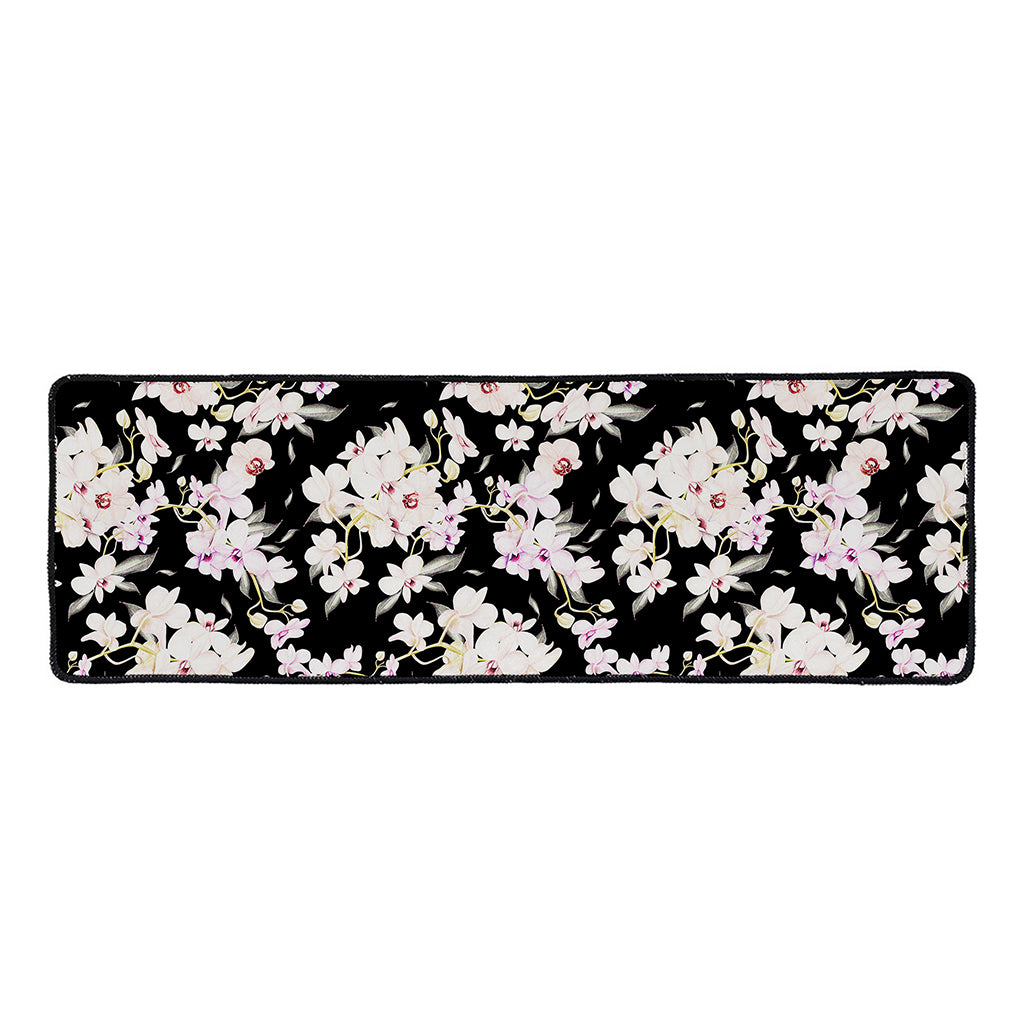 Watercolor Orchid Flower Pattern Print Long Kitchen Mat