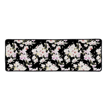Watercolor Orchid Flower Pattern Print Long Kitchen Mat