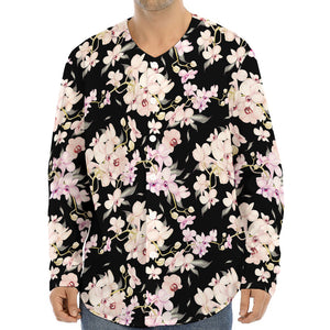 Watercolor Orchid Flower Pattern Print Long Sleeve Baseball Jersey